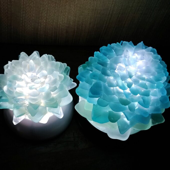 【オーダー】シーグラスのお花のランプシェード ライトブルー 玻璃（はり）ギフトラッピング対応【海灯花】 11枚目の画像