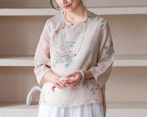 ブラウス シャツ コットンリネンクラフト「ブラウス」 レディース リネン シャツ リネン ブラウス 7分袖 春夏 綿麻生地 ブラウス