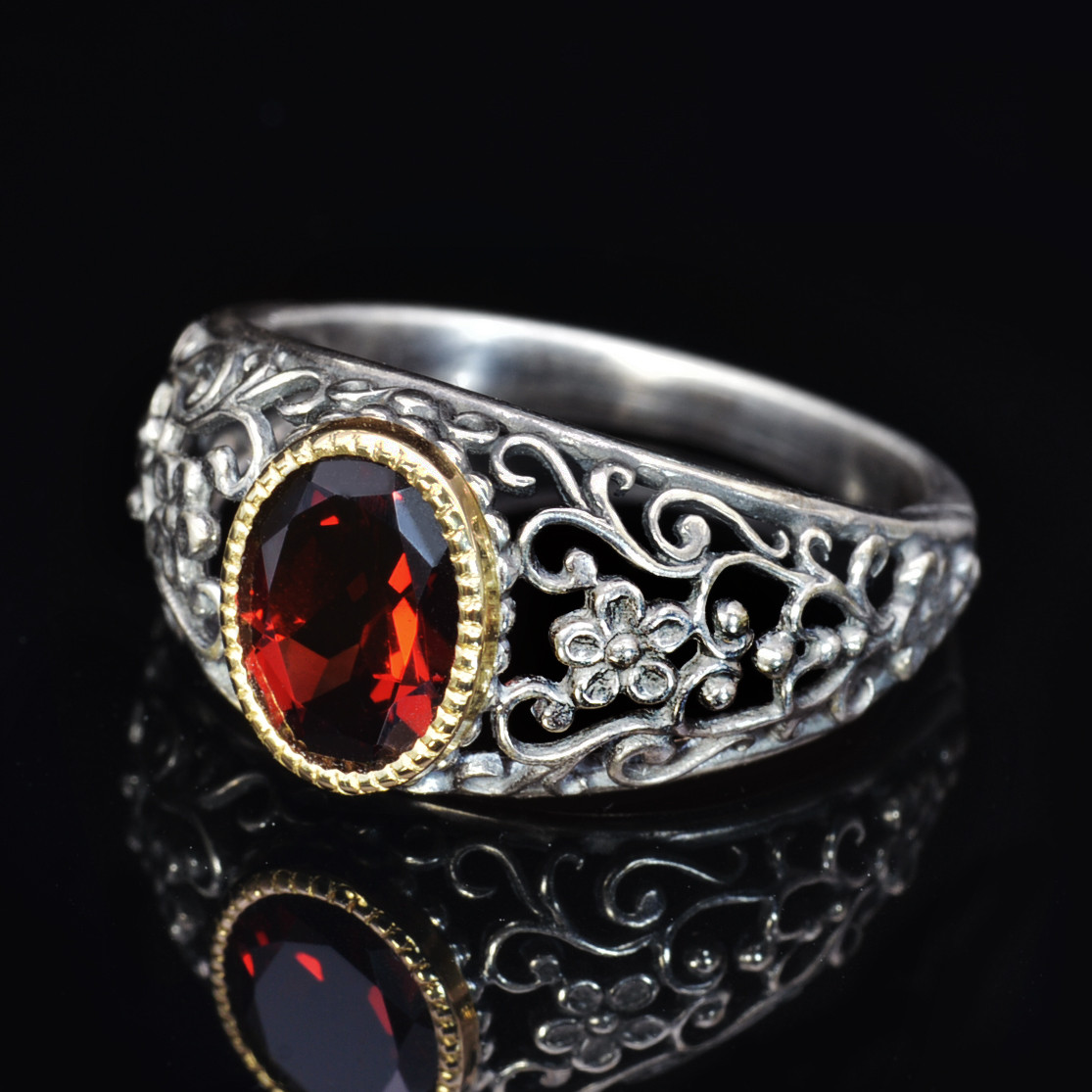 Alice｜アリス　ガーネット　覆輪 リング　（K18 ＆ SV925） ジュエリー