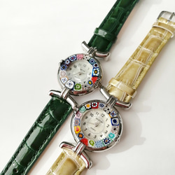 made in italy〕ヴェネチアンガラス×イタリアンレザー腕時計 ゴールド