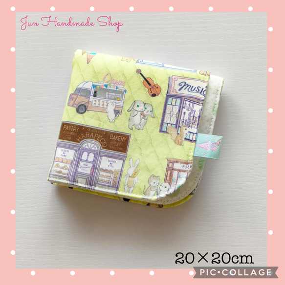 ユキエモン ホリデー ピスタチオ 20×20 ガーゼハンカチ ハンドメイド