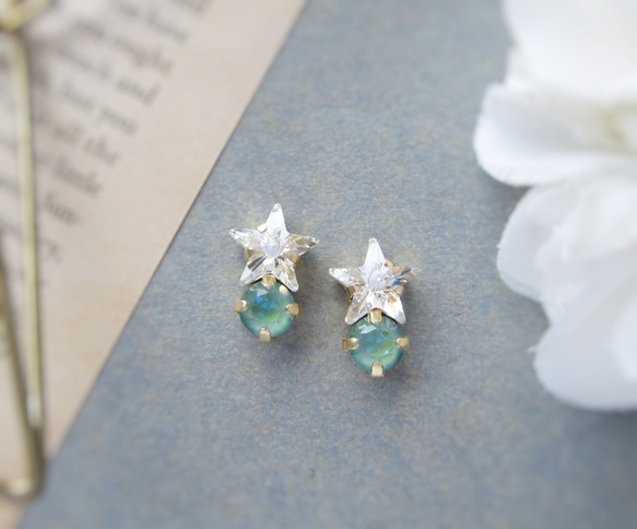 Star bijou earring／pierce（クリスタル＊シルキーセージディライト）*4103* 9枚目の画像