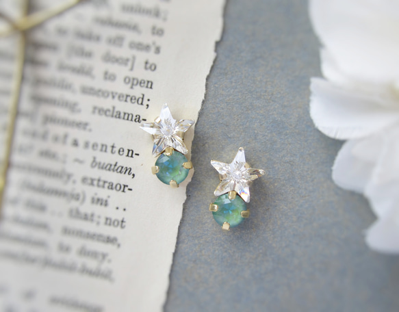 Star bijou earring／pierce（クリスタル＊シルキーセージディライト）*4103* 7枚目の画像