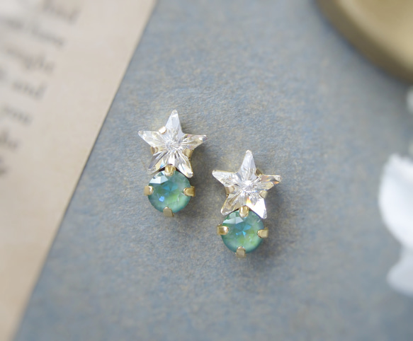 Star bijou earring／pierce（クリスタル＊シルキーセージディライト）*4103* 1枚目の画像