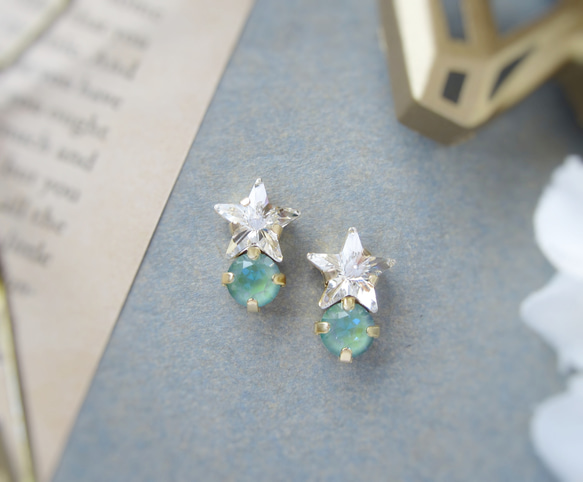 Star bijou earring／pierce（クリスタル＊シルキーセージディライト）*4103* 10枚目の画像