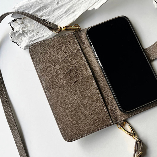 手帳型スマホケース 本革 名入れ可 カード収納 ハンドベルト付き
