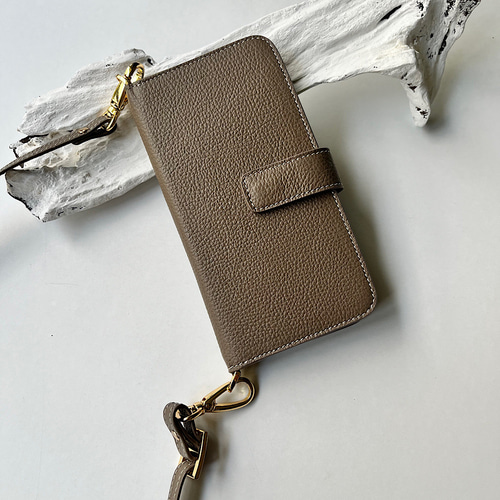 手帳型スマホケース 本革 名入れ可 カード収納 ハンドベルト付き