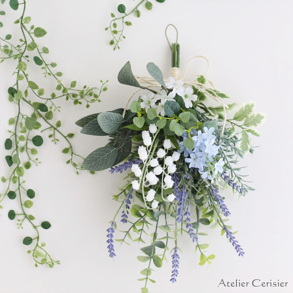 すずらん ライラック ラベンダー スワッグ＜アーティフィシャルフラワー＞水色 ホワイト 母の日 2枚目の画像