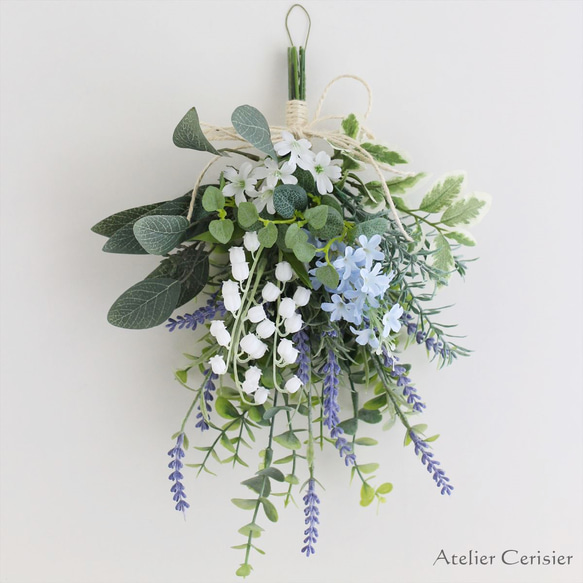 すずらん ライラック ラベンダー スワッグ＜アーティフィシャルフラワー＞水色 ホワイト 母の日 3枚目の画像