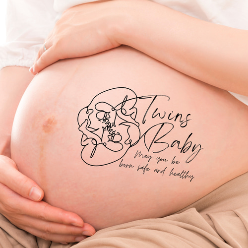 b-twins1】双子マタニティフォトシール タトゥーシール 妊婦