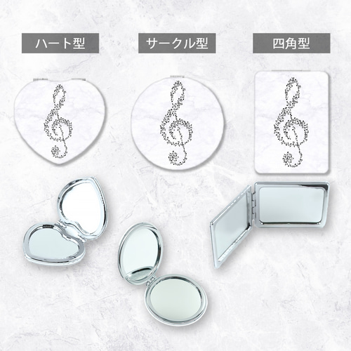 平成　レトロ　手鏡　鏡　音符　リボン　ミニミラー 手鏡♪『音符で紡いだト音記号』コンパクトミラー♪音楽
