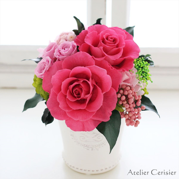 プリザーブドフラワー＜グレース Mサイズ＞ローズピンク バラ 【お祝い】 母の日 1枚目の画像