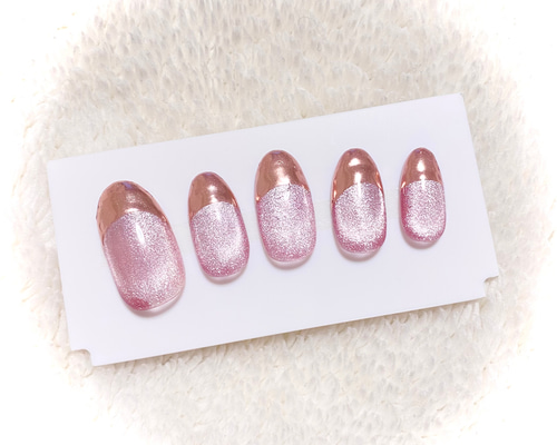 ピンクミラーフレンチ マグネットネイルチップ《058》 ネイルチップ