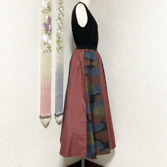 大島紬のリブフレアースカート 2枚目の画像
