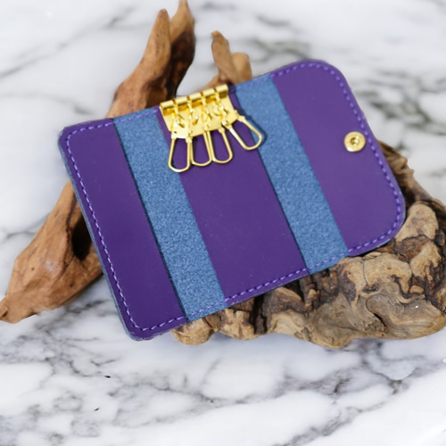 紫陽花パープルのレザーキーケース 革小物 レザーキーケース 紫陽花