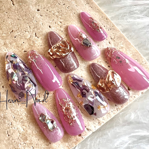 チップ種類、カラー変更可能》ピンクパープルシェル埋め込みニュアンス  