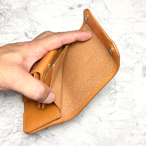 【在庫あり/即出荷可】 本革総手縫い ミニ レザー / 手のひらサイズの三つ折り財布 財布・ケース・小物入れ