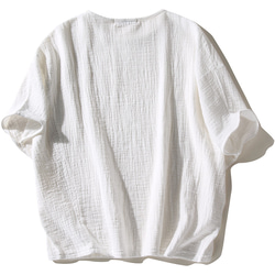 綿麻Tシャツ　ゆとりTシャツ　丸襟半袖Tシャツ　フリーサイズ　ホワイトL190 2枚目の画像