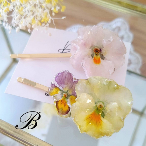 フリルビオラヘアピンset/ドライフラワー/レジン/hairaccessary