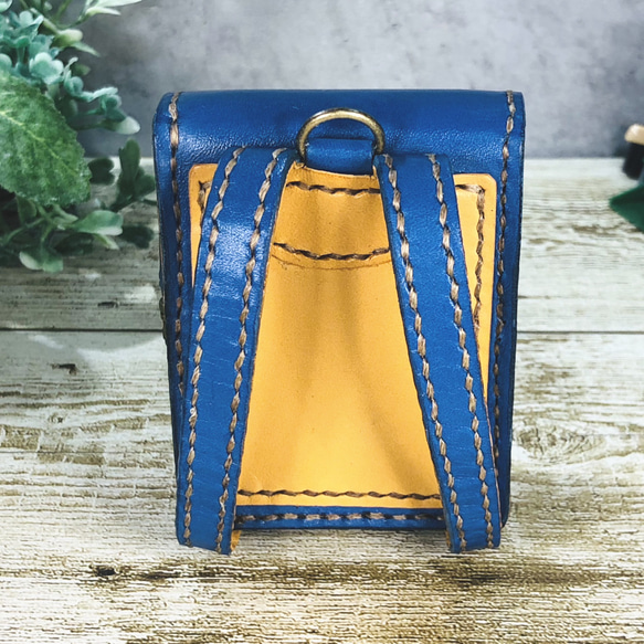 本革製ミニランドセルのバッグチャーム　　　青色 14枚目の画像