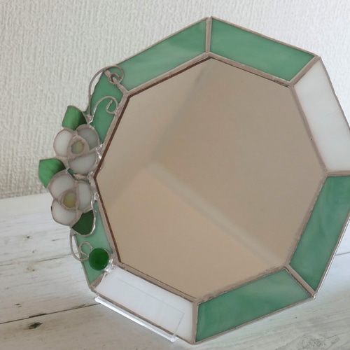 *✴︎:.。マーブルグリーンの八角形の鏡♪　（size20㎝/Max22㎝） ✴︎:.。マーブルグリーンの八角形の鏡♪ （size20㎝/Max22