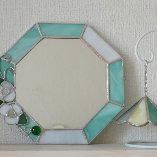 ✴︎:.。グリーンの八角形の鏡♪ （20size/Max24） ✴︎:.。グリーンの