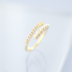 【送料無料】pearl&cz Free ring 4枚目の画像