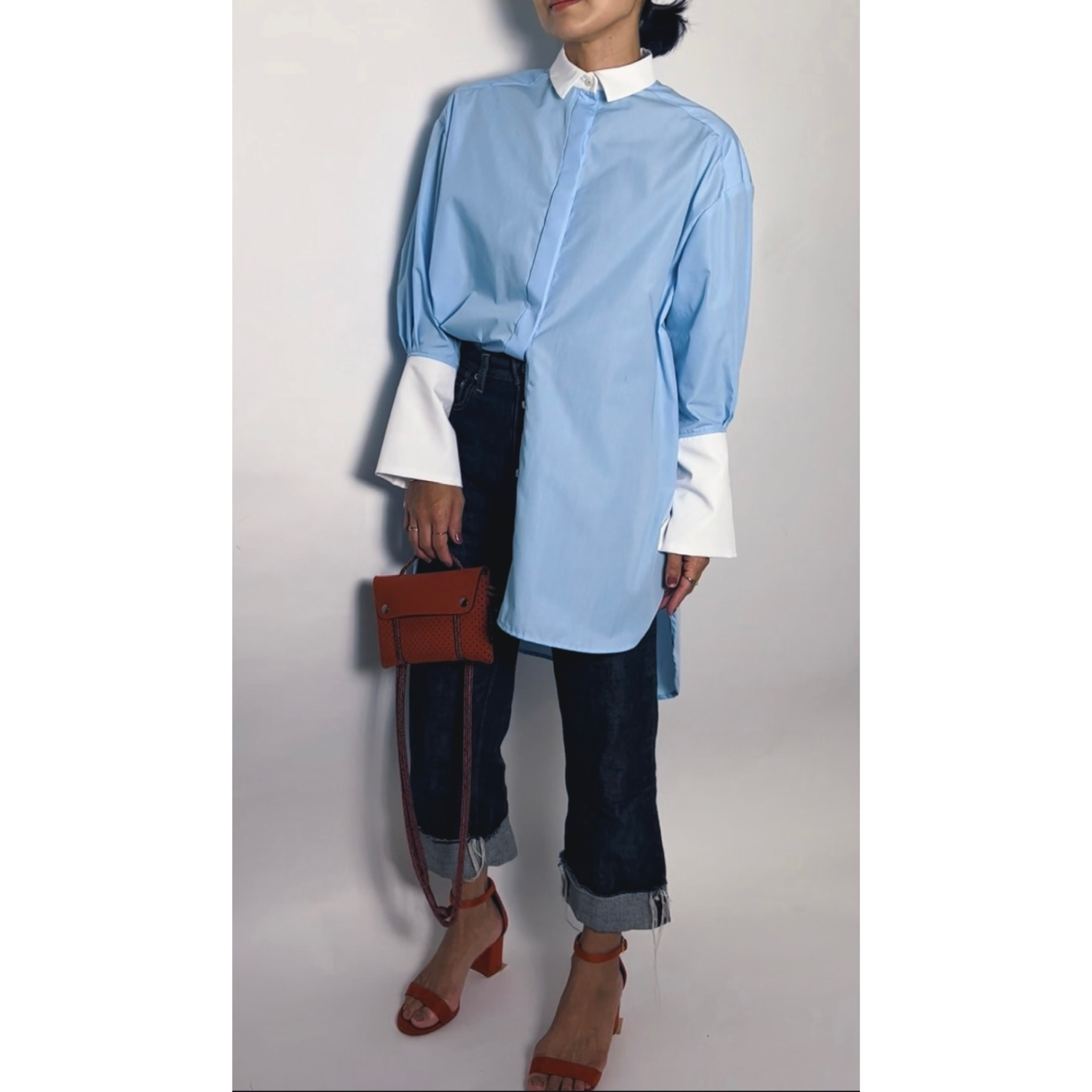 オーバーサイズシャツ【Over size shirt】Bicolor White×Light blue