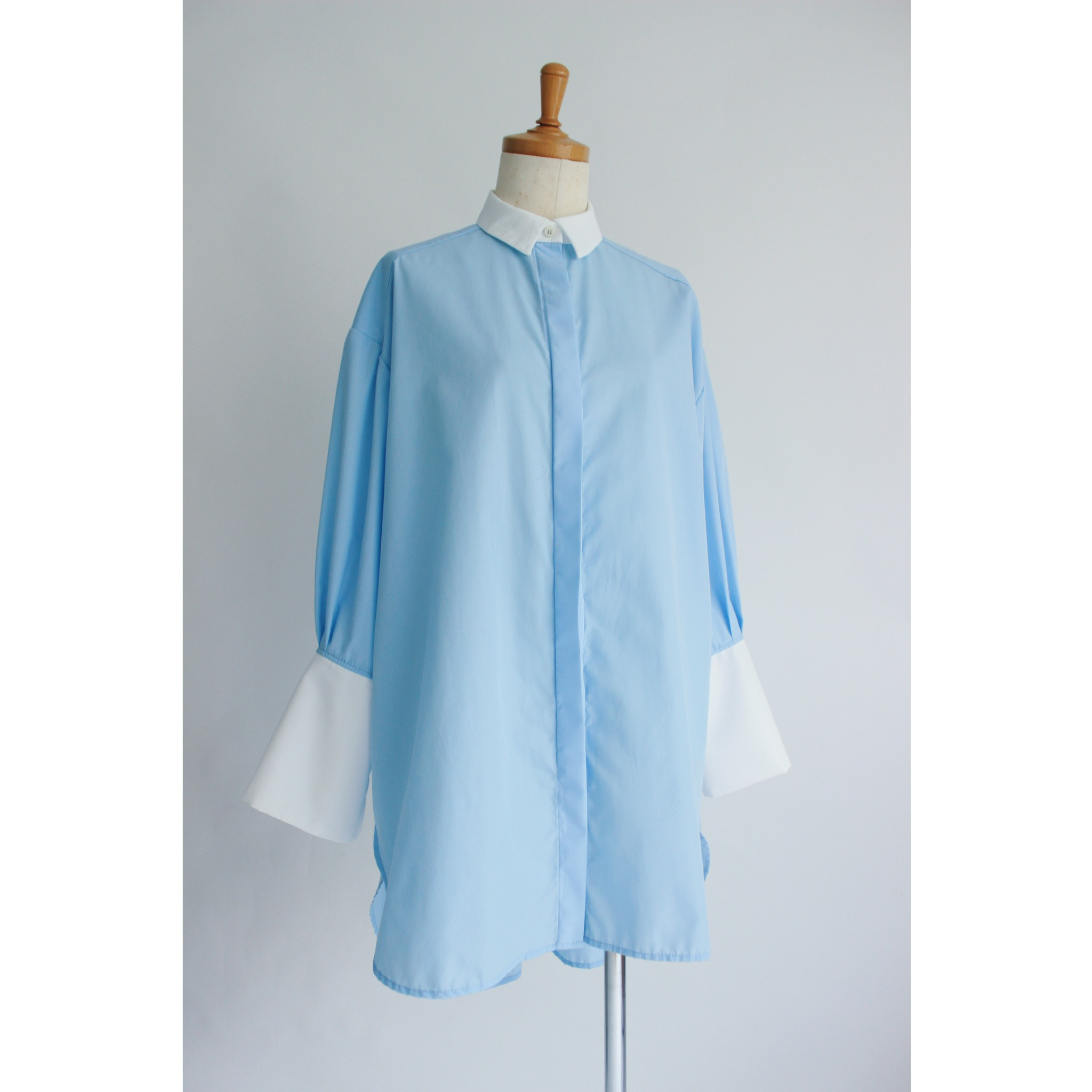 オーバーサイズシャツ【Over size shirt】Bicolor White×Light blue