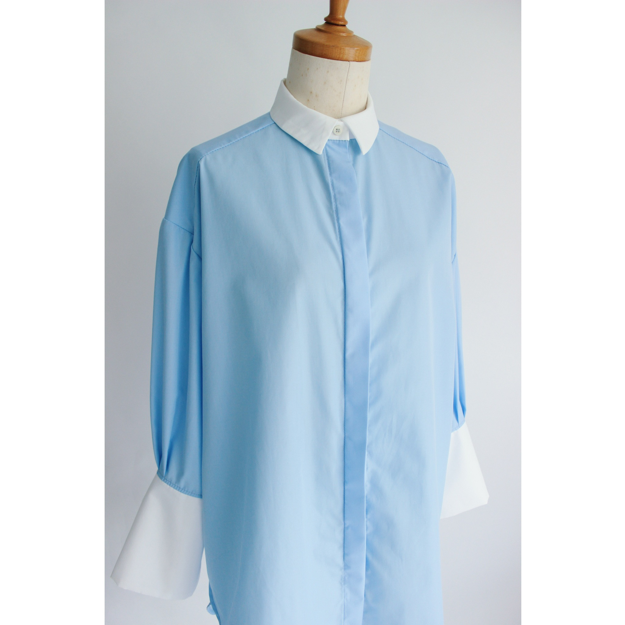 オーバーサイズシャツ【Over size shirt】Bicolor White×Light blue