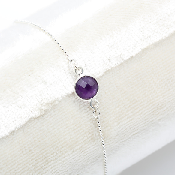 簡約 圓形 天然 紫水晶 純銀 手鍊 生日 母親節 情人節 禮物 第1張的照片