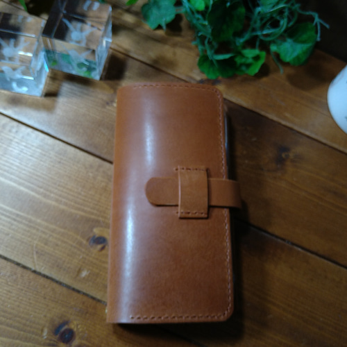ITALIA産チョコ 高級ショルダー本革スマホケース❤ハンドメイド✿iPhone ITALIA産チョコ本革 高級ショルダー本革スマホケース＆本革紐