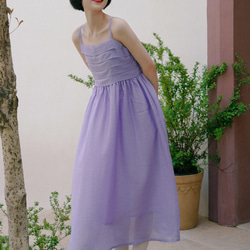 甜心香芋紫 可調節夏日細肩帶洋裝 後背高彈力鬆緊氛圍感連身裙 第11張的照片