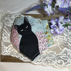 【再販‼︎猫柄】黒猫と藤〜水色(柄物⑤-16-3)綿100％  サイズ・裏地選択可 5枚目の画像