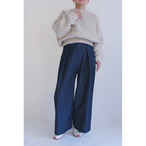 デニムタックワイドパンツ【Denim Tuck wide pants】Indigo キュロット  