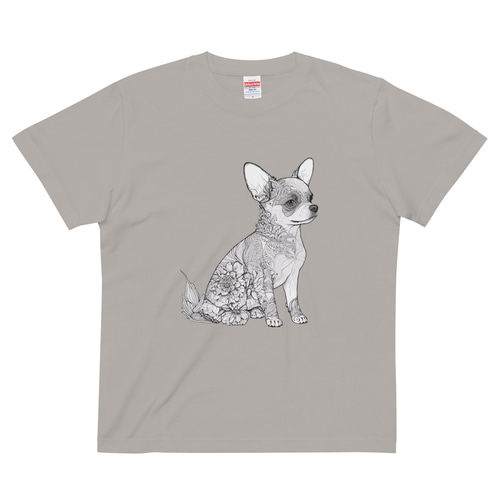 ゼンタングル「チワワ」 コットンTシャツ：送料無料 Tシャツ