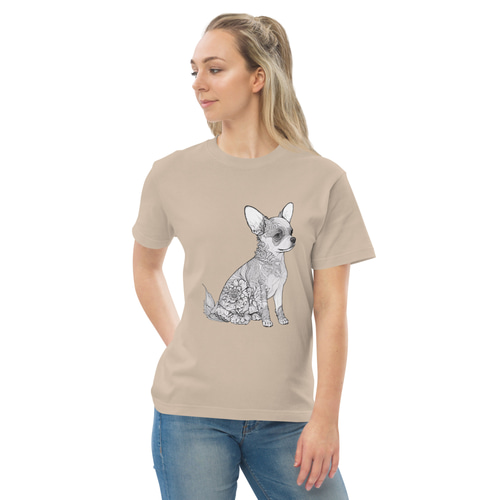 新しいコレクション ゼンタングル「チワワ」 コットンTシャツ：送料無料 Tシャツ Tシャツ(長袖+七分)