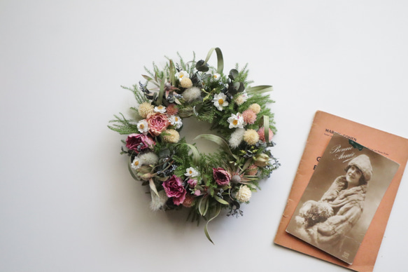 【送料無料】Creema限定 ミニバラとユーカリ躍るリース ドライフラワーリース ナチュラル 母の日 プレゼント 3枚目の画像