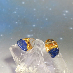 星空のひかり＊Lapis lazuli×Rutile quartz×Citrine＊金継ぎピアス／S〜M size 8枚目の画像