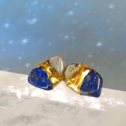 星空のひかり＊Lapis lazuli×Rutile quartz×Citrine＊金継ぎピアス／S〜M size 3枚目の画像