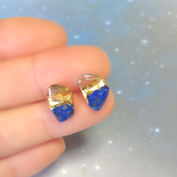 星空のひかり＊Lapis lazuli×Rutile quartz×Citrine＊金継ぎピアス／S〜M size 9枚目の画像