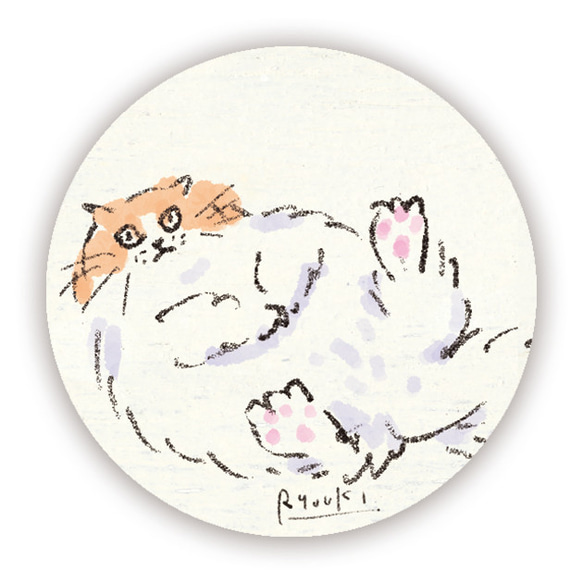 缶バッジ_38mm【080：長毛猫】２個セット　※他の絵柄との組み合わせでのセット出品もしています 2枚目の画像