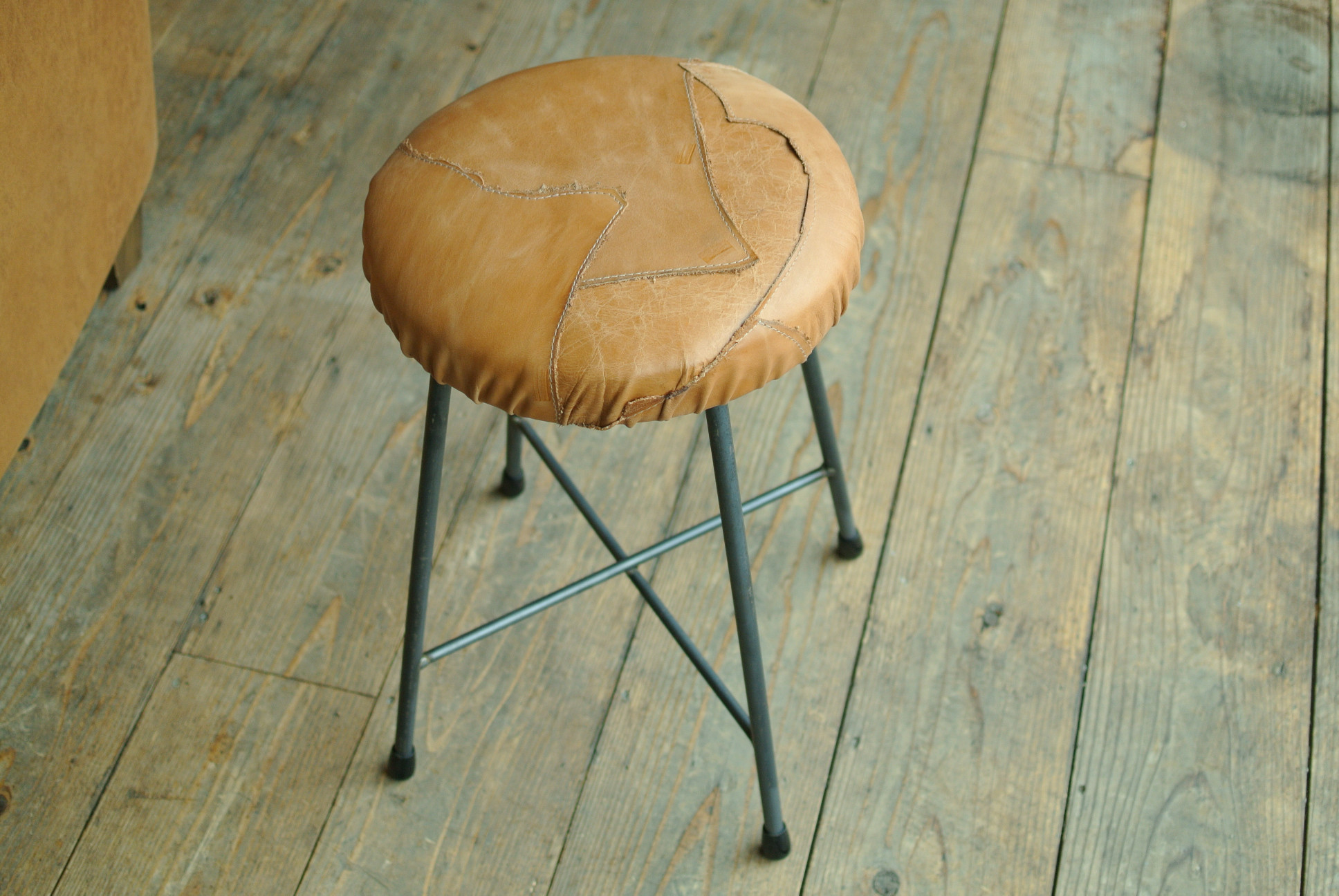 【一点もの】STOOL/スツール/牛本革パッチワーク/アソート/キャメル系