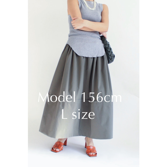 ◆選べるスカート丈 ギャザーボリュームスカート【Gather volume skirt】Khaki 9枚目の画像
