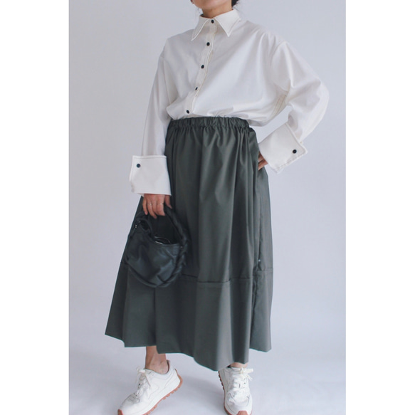 ◆選べるスカート丈 ギャザーボリュームスカート【Gather volume skirt】Khaki 1枚目の画像