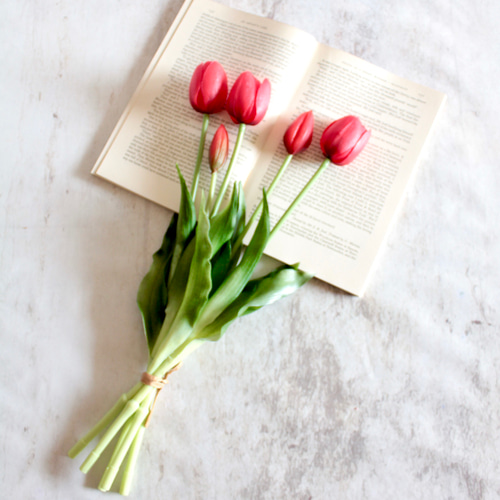 リアル造花5本ブーケ】春のチューリップ5本ブーケ【ダークレッド