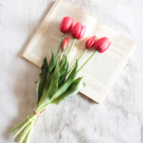 リアル造花5本ブーケ】春のチューリップ5本ブーケ【ダークレッド