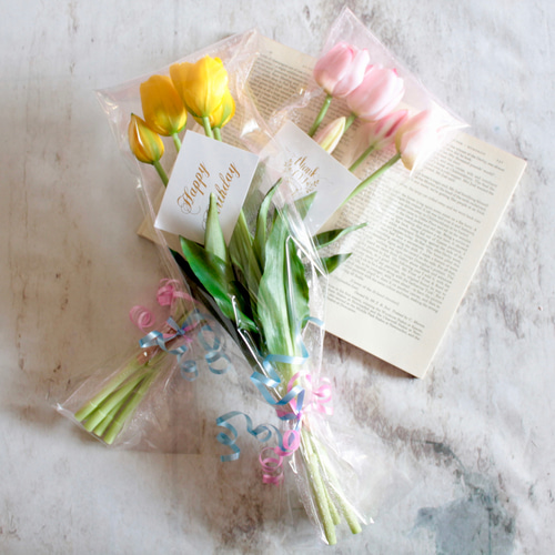 チューリップ 造花 5本セット♡花束  観葉植物 スリーズ ドライフラワー リアル造花5本ブーケ】春のチューリップ5本ブーケ【ダークレッド