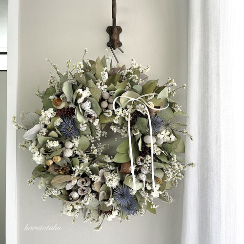 ドライフラワー リース グリーンリース ユーカリとエリンジューム
