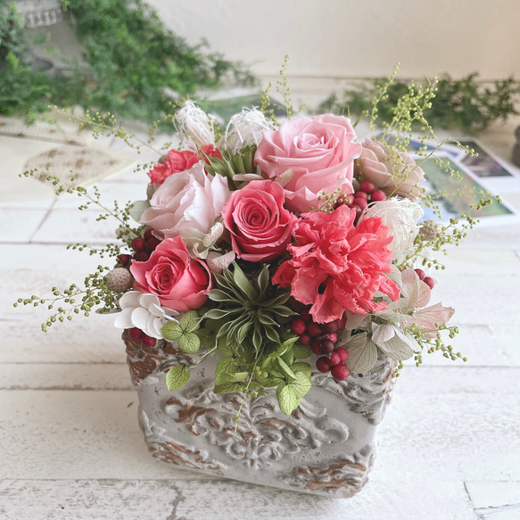 ローズフラワーガーデン＊春のお庭のアレンジメント プリザーブド